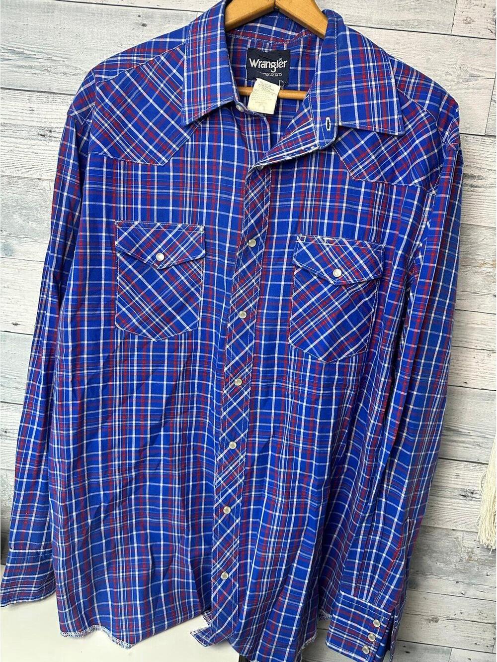 Wrangler Pearl Snap Mens Long Sleeve Plaid Shirt Size XLT